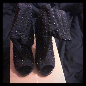 Studded peep toe boots